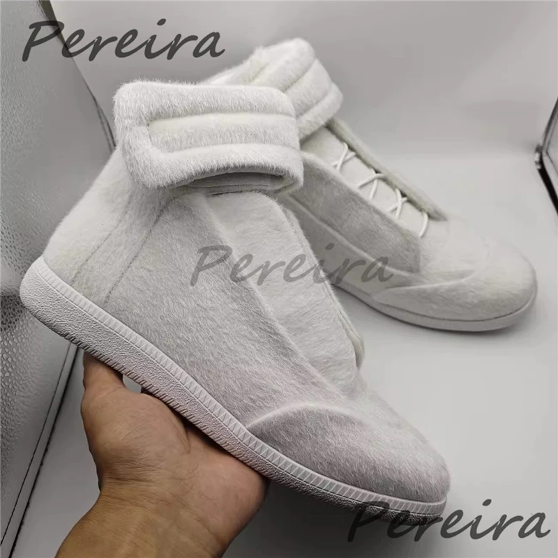 Leopard Print Fur High-Top Boots Solid Thick Soled Round Toe Lace-Up Casual Sneakers Autumn Winter Trendy Versatile Men's Shoes view 4