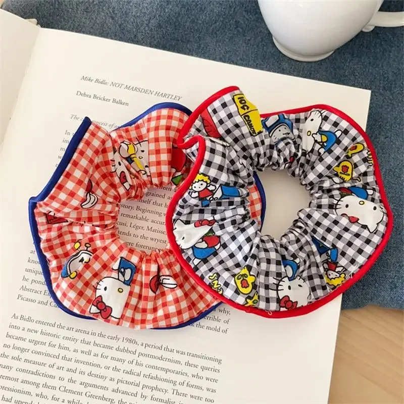 Nieuwe Sanrio Hello Kitty geruite scrunchies - schattige Kawaii haarbanden, geruite haaraccessoires cadeau voor meisjes
