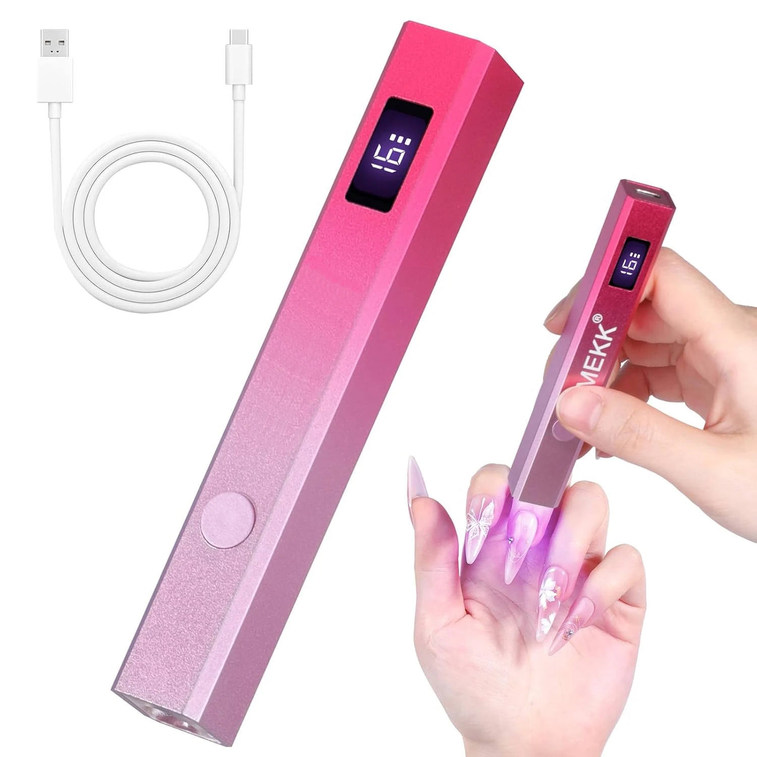 

Handheld Nail Art LED Lamp – 8-Second Quick Dry, Metal Mini Portable Rechargeable Nail Cure Lamp for Gel Polish Manicure