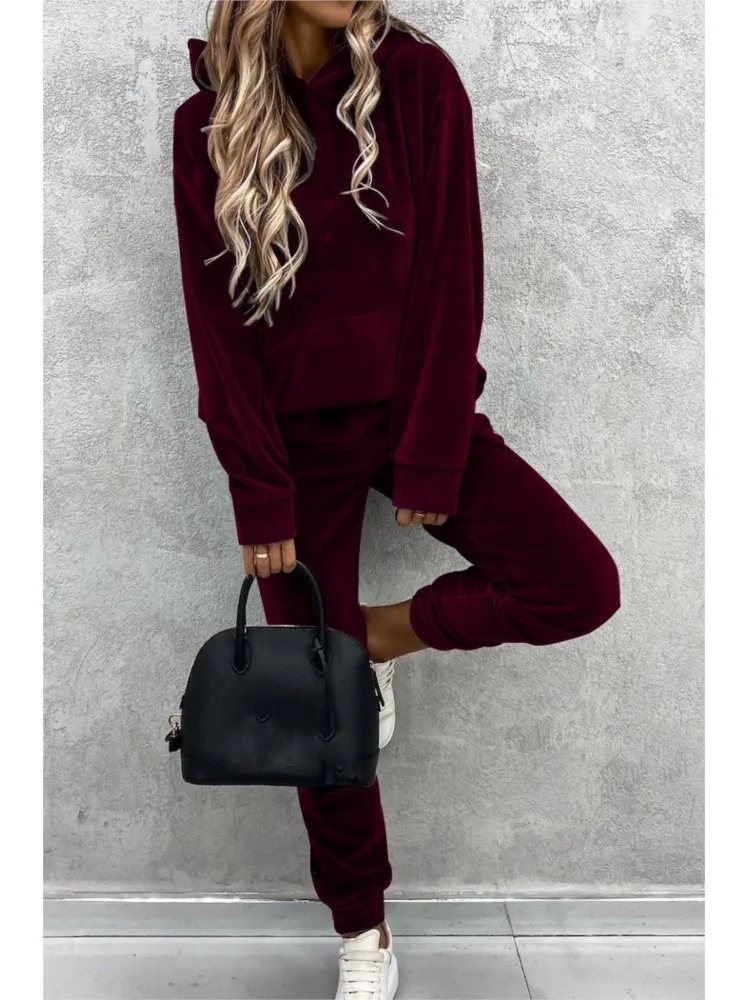 Conjunto informal con capucha para mujer, Tops con capucha de manga larga y pantalones de cintura alta, conjuntos de 2 piezas, ropa deportiva para mujer, novedad