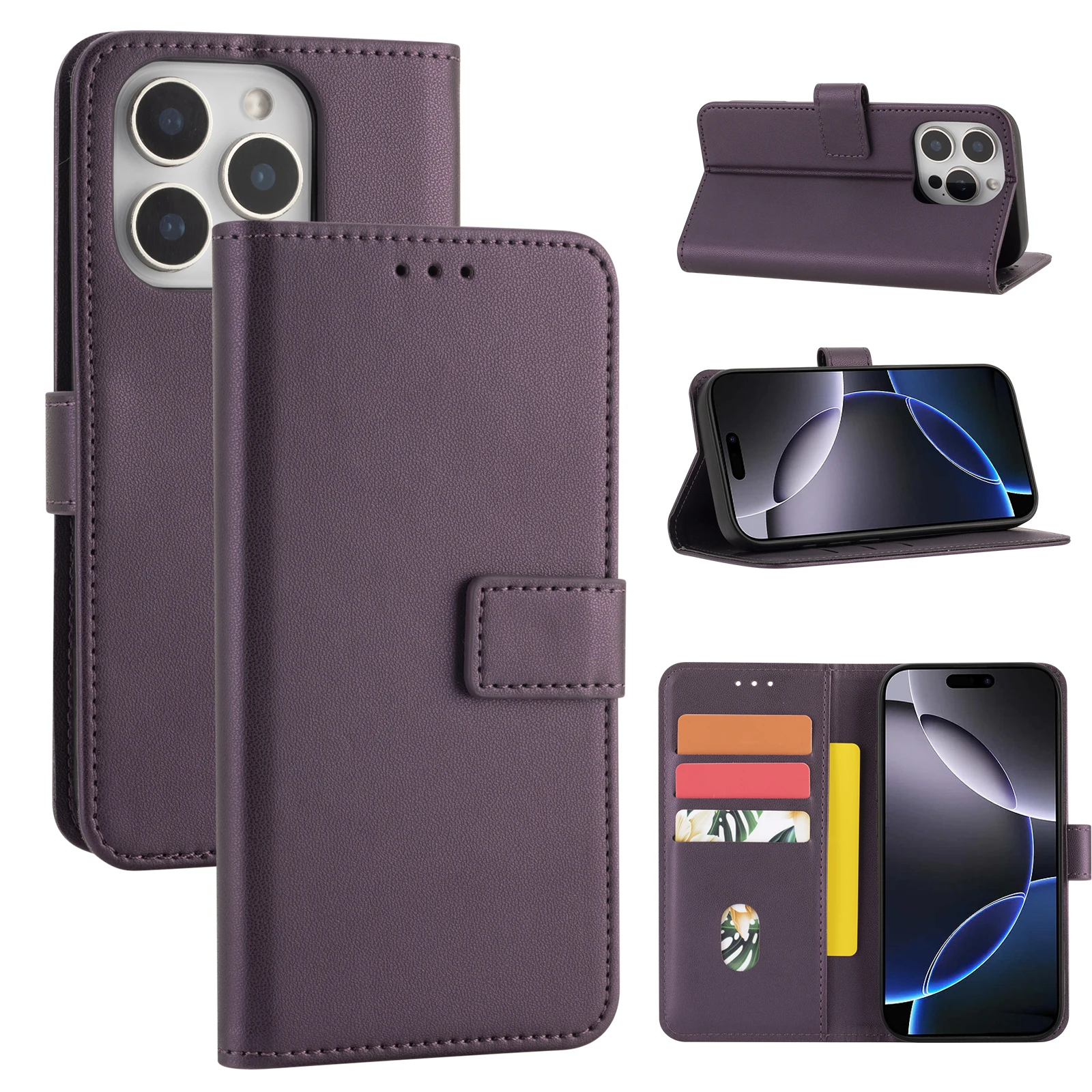 Flip Wallet Schutzhülle für iPhone 17Pro Max/16/15/14/13/12/11Promax Xs/Max Xr 7/8 Se2022 Handyhülle Einfach und Stilvoll mit Kartenfach Kunstleder Schutzcover – Detail 4