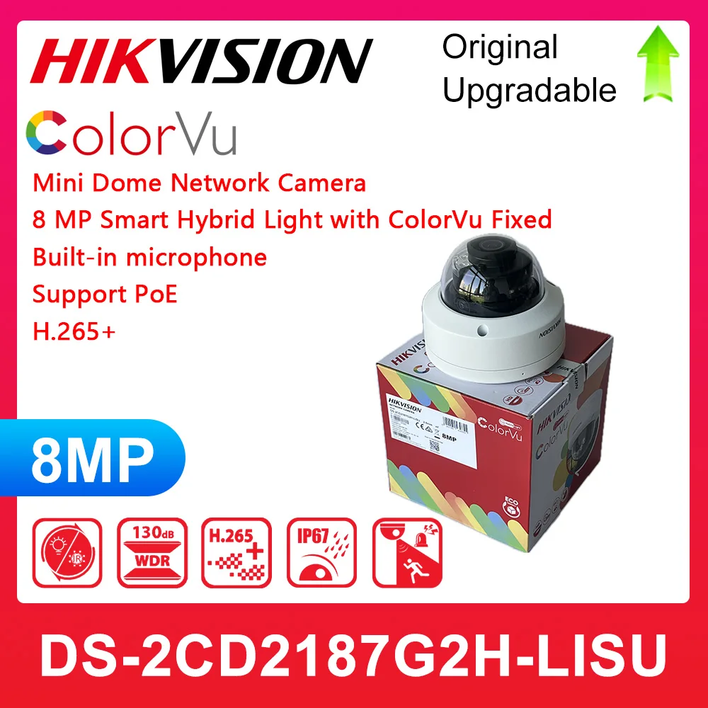 

Hikvision DS-2CD2187G2H-LISU 8 MP Smart Hybrid Light with ColorVu Fixed Mini Dome Network Camera Built-in microphone