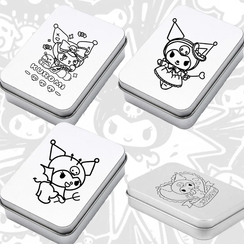 

Железная коробка Kuromi Kawaii, пыленепроницаемая мелодия, заколки для волос, дорожные конфеты, таблетки, детские Cinnamoroll, мини-серебряная упаковка, наклейка, коробка