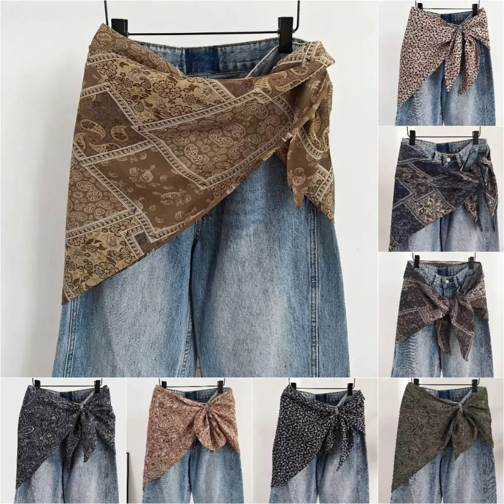 

Imitation Silk Women's Silk Scarf Cashew Floral Y2K Streetwear Apron Wrap Skirt Ethnic Print Ruched Skirts Jeans Decoration
