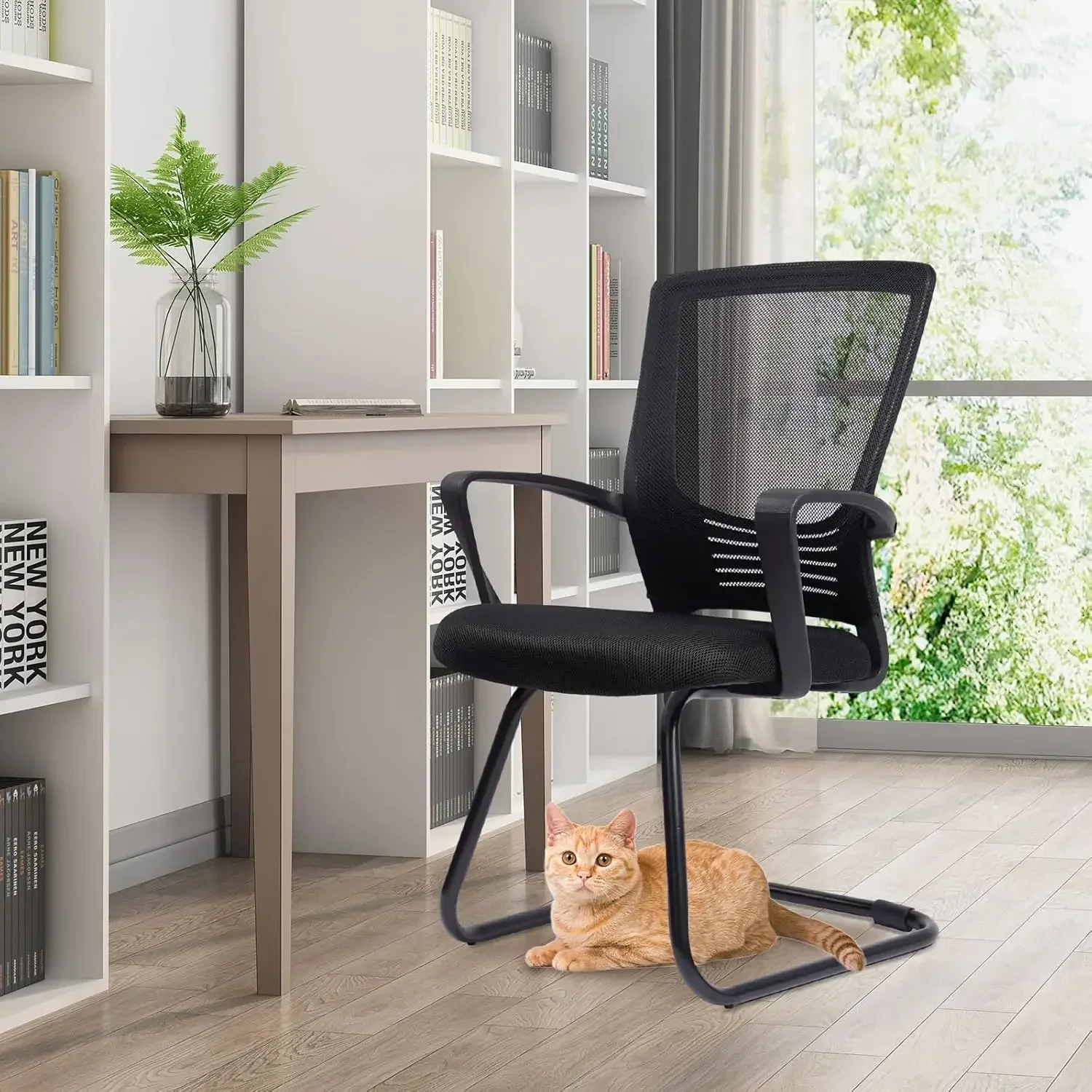 Office Guest Chair with Lumbar Support and Mid Back Mesh Space Air Grid Series, Ergonomic Lumbar Support and Sled Base