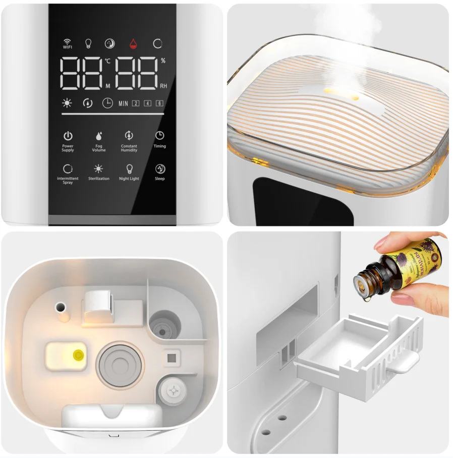 منقي الهواء ومرطب الهواء سعة 9 لتر - نظام قائم على الأرض صامت ذكي (فلتر HEPA+H13، مخرج رذاذ 500 مل/ساعة، تحكم WiFi)