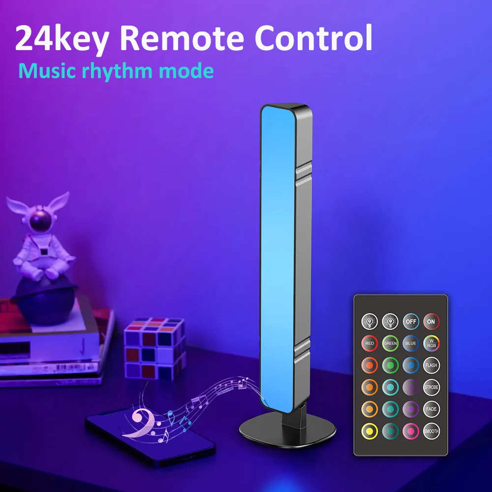 Smart RGB lampu LED dekorasi meja, lampu suasana meja LED USB DC5V 24 tombol Remote Control irama musik untuk komputer Gaming Desktop kamar tidur