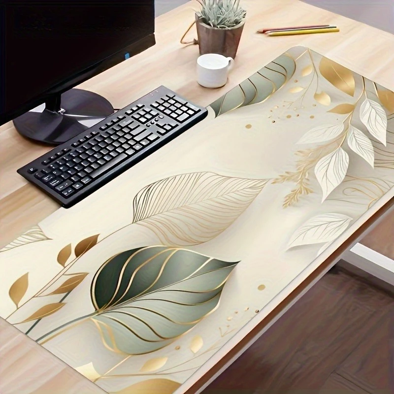 Fresh Green Leaf Office Large Mouse Pad with Precision Stitched Edges, Easy To Wash, Non-Slip Base for Stable Desk Using