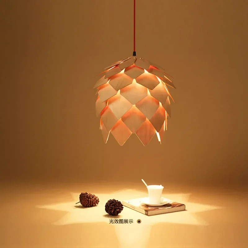 Modern Art Oak Pine Cone E27 Pendant Lights  Handmade Smart Puzzle Restaurant Bedroom Bar Cafe Fixtures Luminaire  WJ121020