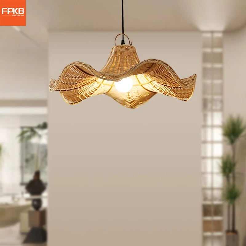 

Medieval French restaurant handmade rattan art chandelier log wabi sabi retro cafe ambient light