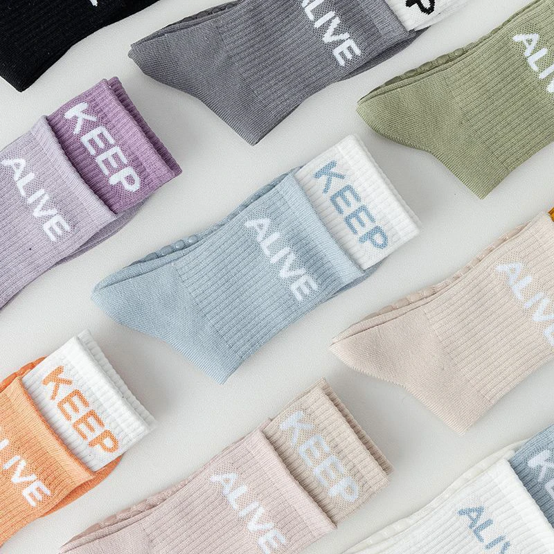 Cotton Breathable Mid-calf Yoga Socks Solid Color Striped Anti-slip Sports Socks Pilates Socks Dance Fitness Training Socks