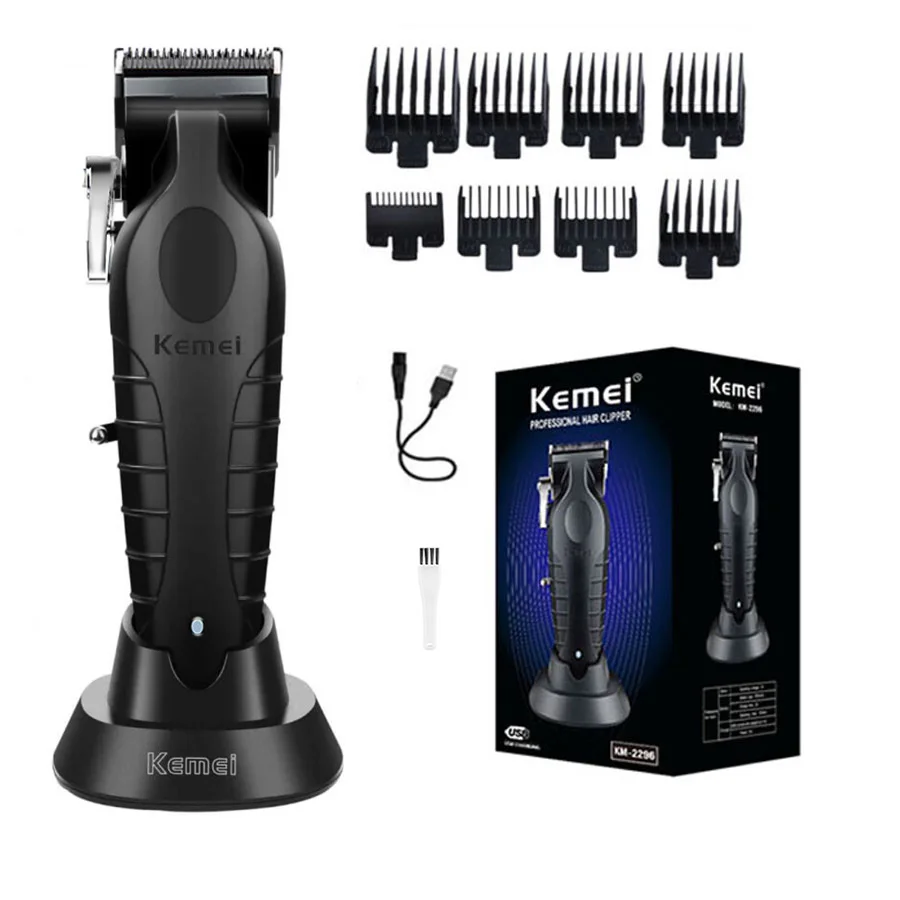 KM2296 Kemei-cortadora de pelo profesional recargable, cortadora de pelo ajustable, USB, tallado, salón de barbería