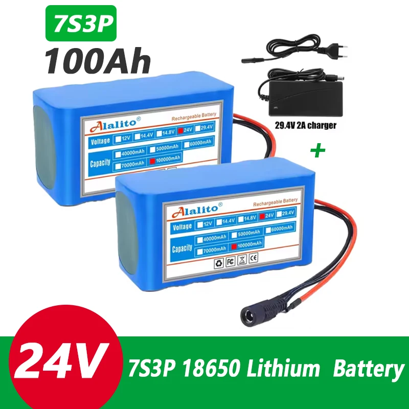 NEW 7S3p 100Ah 18650 lithium battery rechargeable battery with BMS protection board lithium-ion battery pack with charger