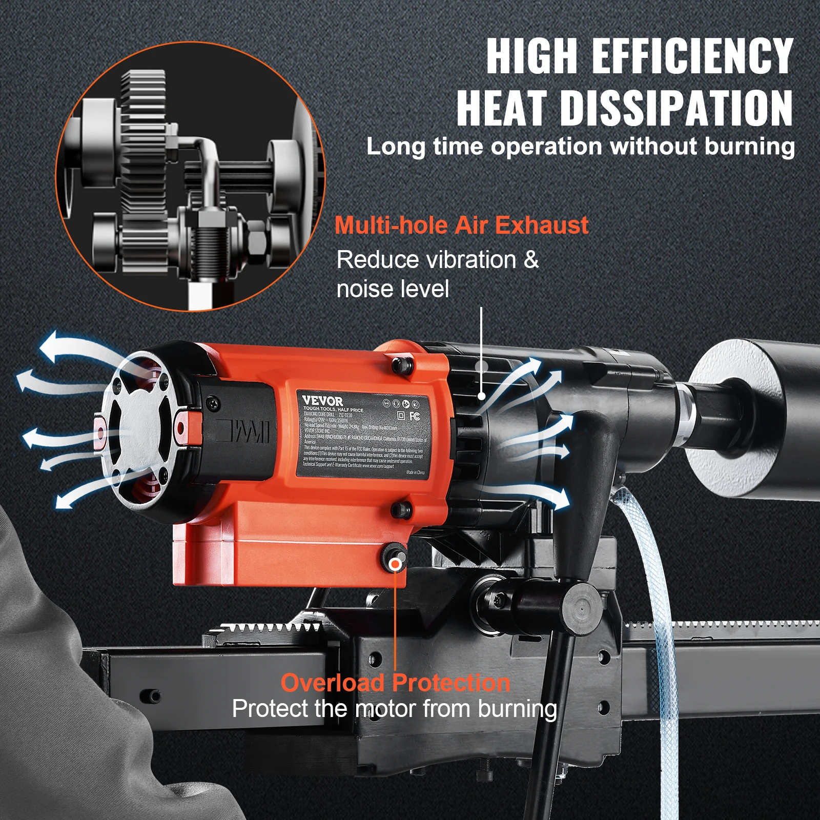 VEVOR-taladro de núcleo de diamante húmedo/seco, 3200W, 750RPM, soporte de plataforma de perforación de núcleo de hormigón, máquina de perforación de núcleo eléctrica húmeda Industrial