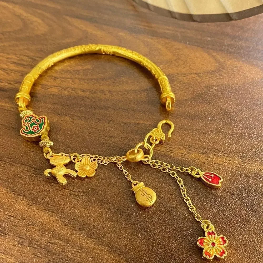 

24K Color Gold-plated Bracelet Burned Blue Enamel New Chinese Style National Style Golden Immediately Rich Flower Open Bracelet