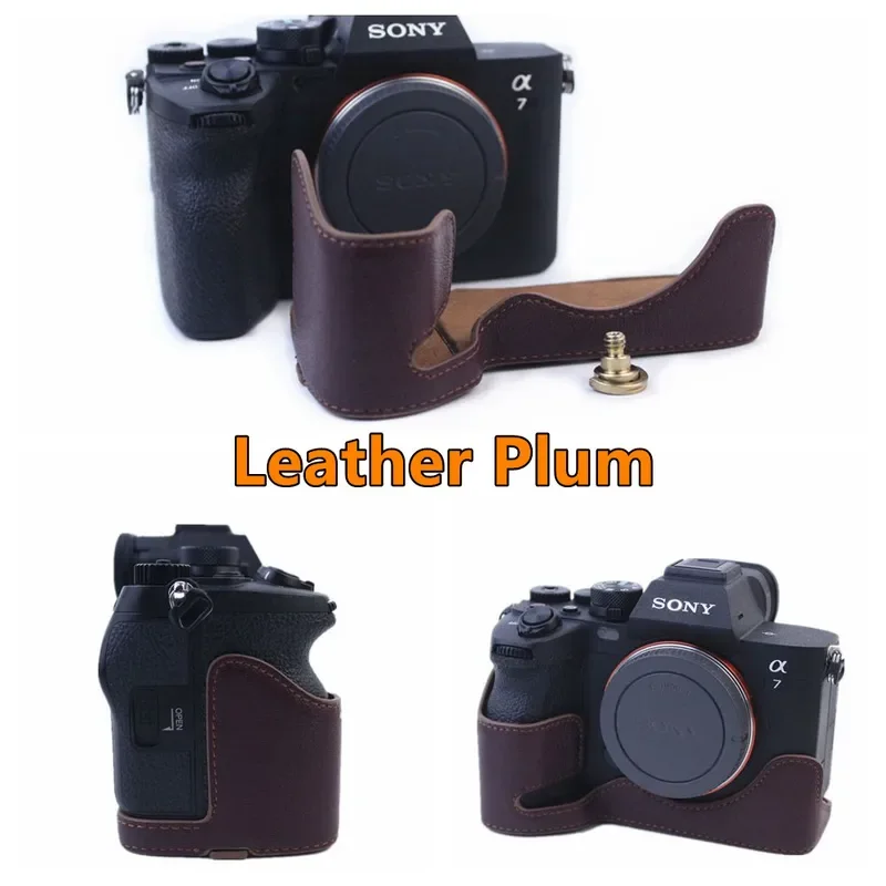 Dla Sony A7 IV / A7S III / A1 / A7M4 ILCE-7SM3 A7R5 PU / Genuine Leather Camera Bag Half Base Body Case Cover Shell Protector