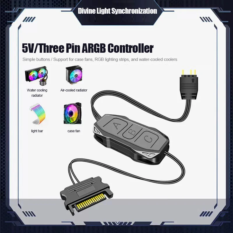 

Shenguang synchronous 5v3 pin ARGB controller chassis fan light with RGB wireless 5V three pin to sata remote control