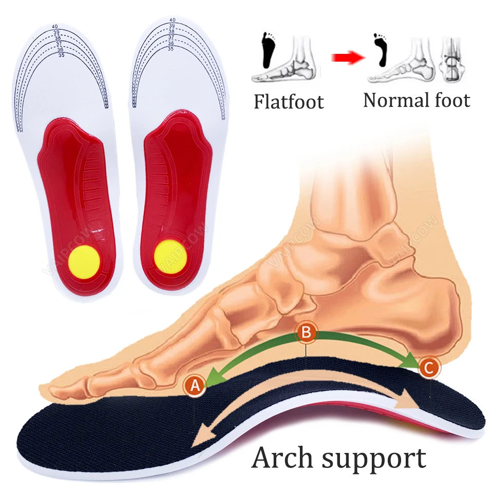 VAIPCOW Premium Orthotic Gel High Arch Support Insoles Gel Pad 3D Arch Support Flat Feet  Women Men orthopedic Foot pain Unisex