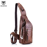 BullCaptain genuine leather crossbody bag for men, a multifunctional chest bag designed by brand designers with an earphone jack