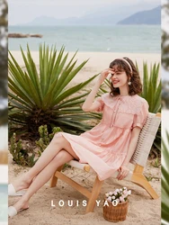 LOUIS YAO Women Dress Hollow Out Peter Pan Collar Elegant 2024 Summer New Dress Short Sleeve Loose Dress