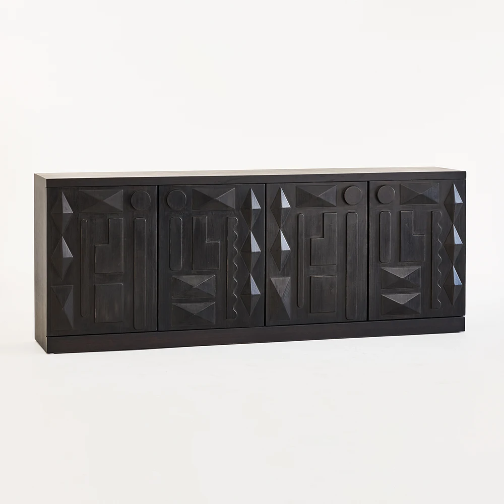 

European-style dark brown vintage minimalist cabinet with embossed abstract texture, suitable for living room use