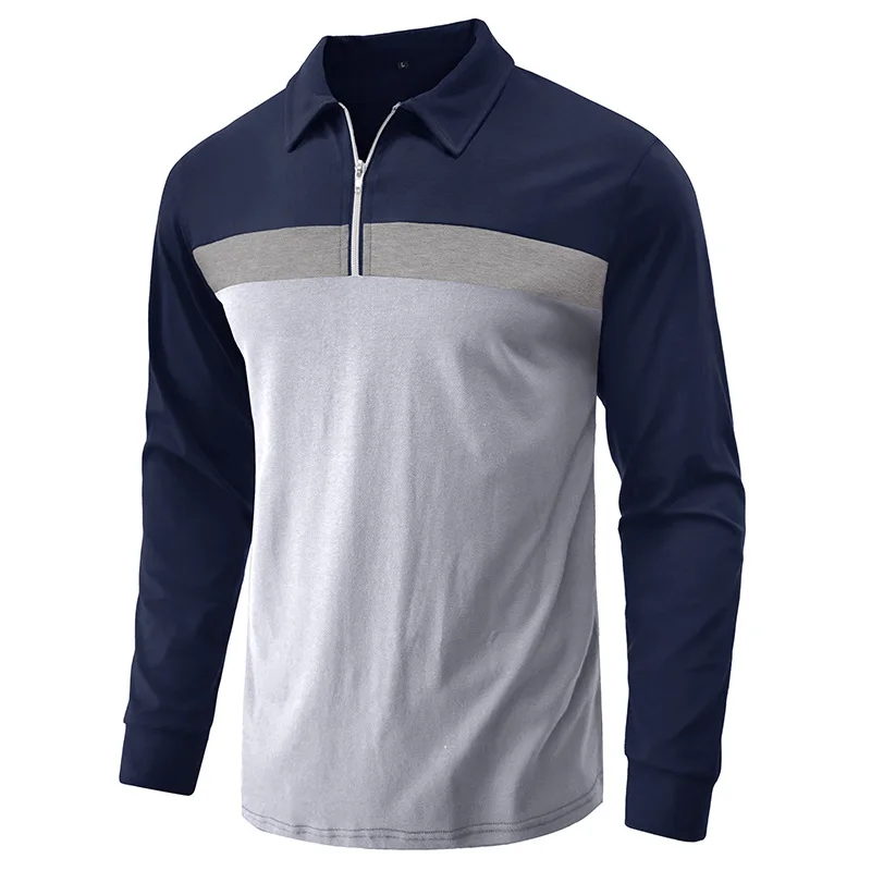 2026Cross-border size Polo men's T-shirt autumn and winter new lapel color matching POLO shirt foreign trade men's long sleeves