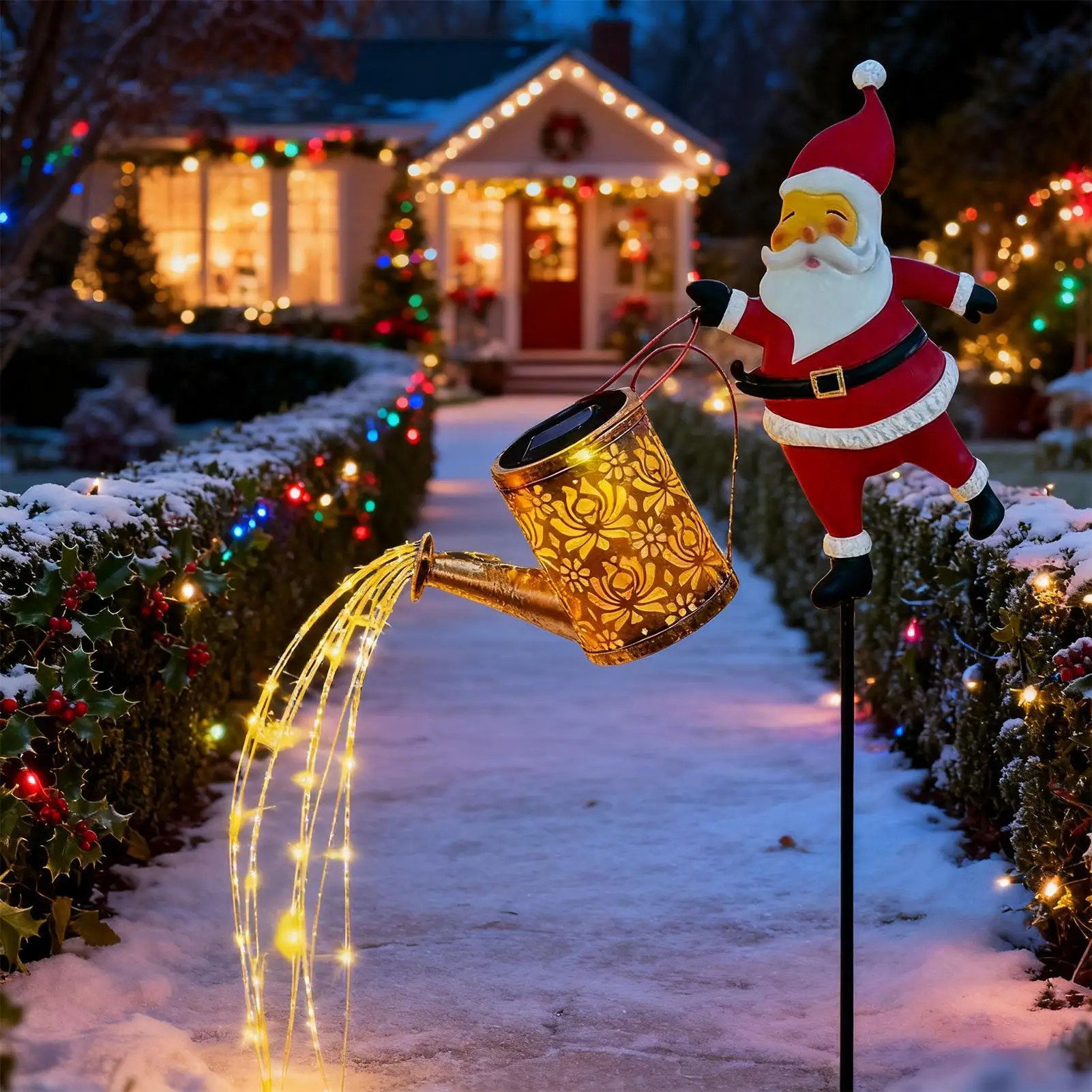 Christmas Solar Kettle Lights Garden Lawn Decorations Santa Claus Kettle Ground Lamp Solar LED Night Lights Xmas Outdoor Decor