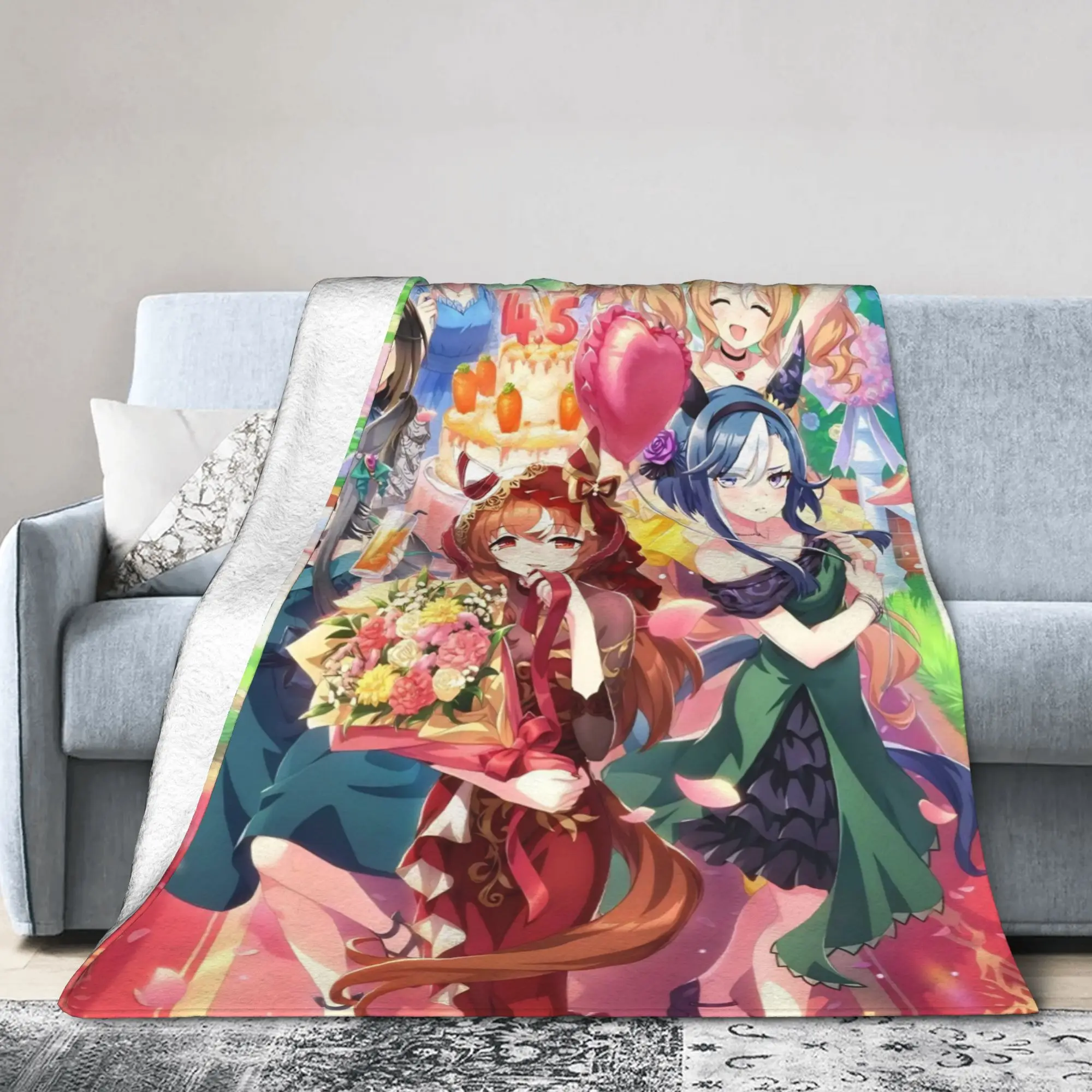 Uma Musume Pretty Derby Blanket Fleece Textile Decor Animals Anime Portable Ultra-Soft Throw Blankets for Sofa Bedroom Quilt