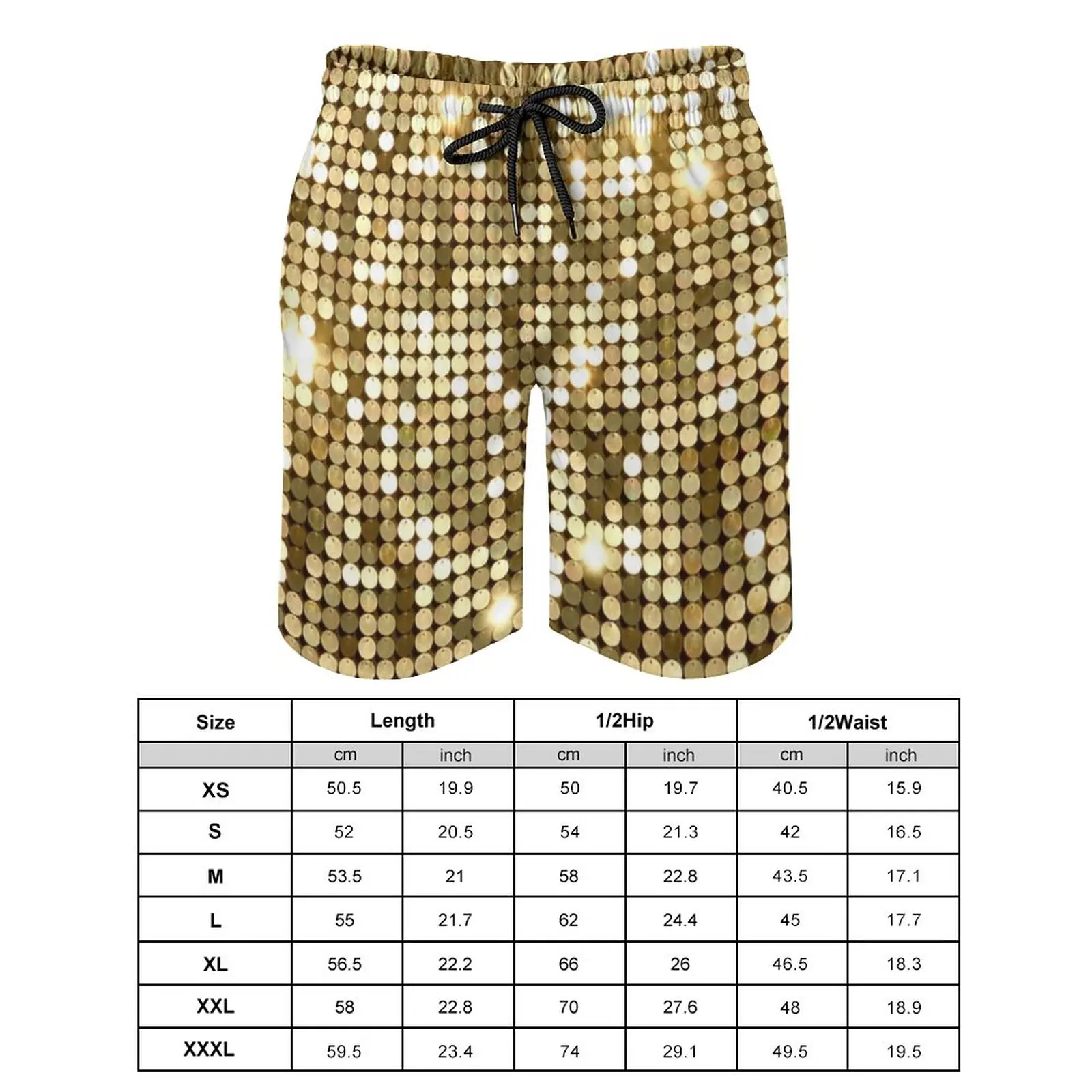 Golden Metallic Print Board Shorts Dot Print Glitter Sparkles Funny Beach Short Pants Men's Custom Large Size Swimming Trunks