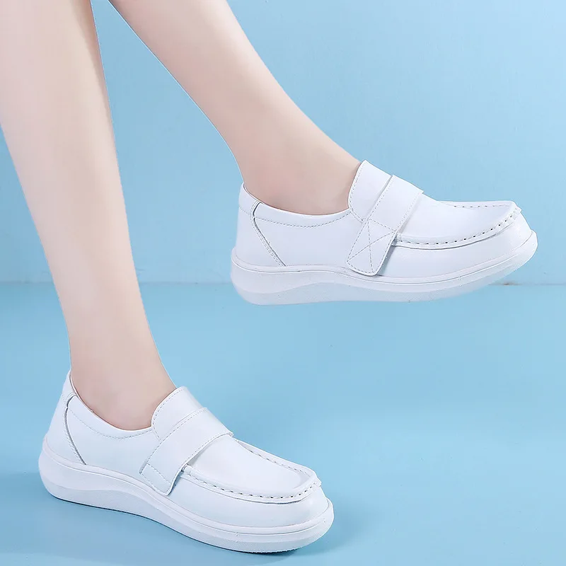 Nurse White Women\'s Spring Summer 2022 New Thick-soled Soft Leather Single Shoes Autumn Casual Flats Bottom Comfortable Loafers