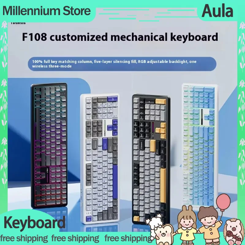 

Aula F108 Mechanical Keyboard Wireless Tri Mode 108keys Pbt Hot Plug Rgb Long Battery Life Customized Gaming Keyboard Laptops