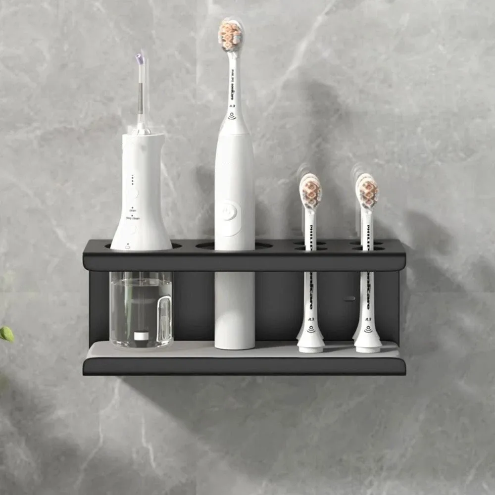 Space Aluminum Electric Toothbrush Holder Large Capacity Simple Toothbrush Toothpaste Holder Black Makeup Brush Rack