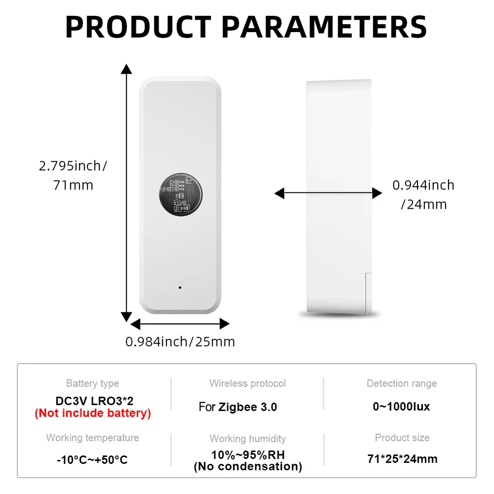 

Датчик освещенности Tuya для Zigbee: Простая настройка, непрерывный мониторинг и автоматизация, поддержка триггеров, питание от 2 батареек AAA, 0-1000 люкс