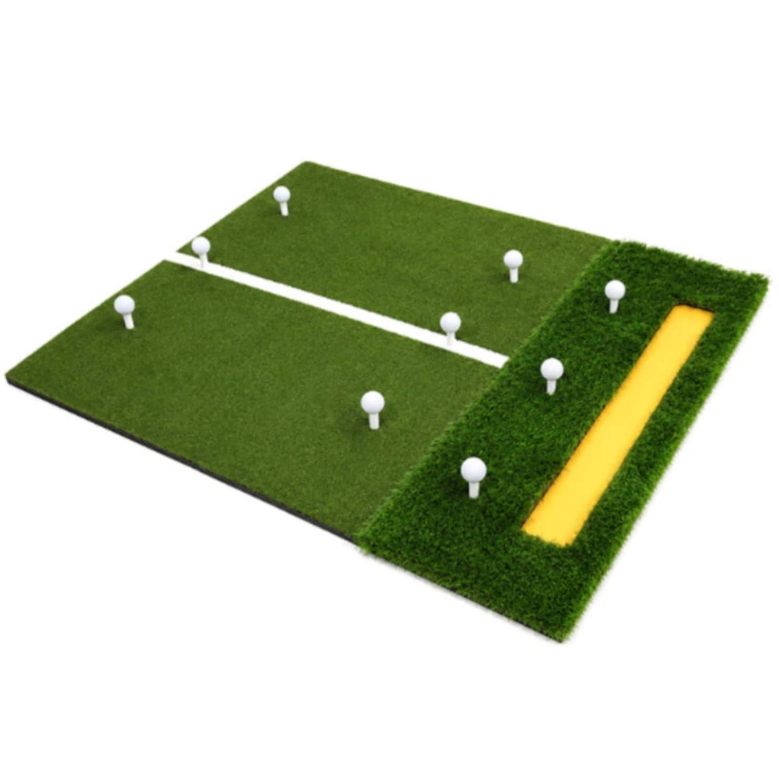 Golf Swing Practice Mat with Alignment Stripe Indoor Outdoor Two-Section Turf Golf Hitting Mat Slim for Golfers, Garage