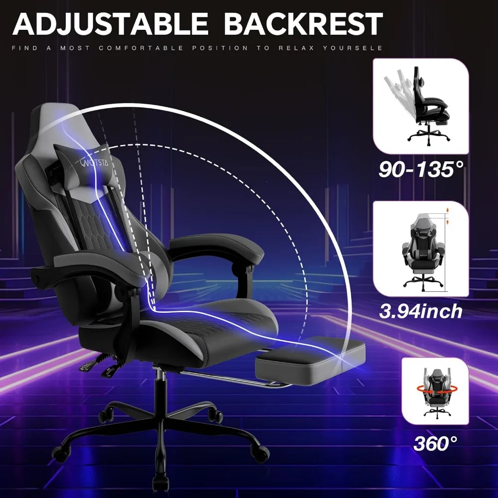 Ergonomic PVC Leather Gaming Chair with Footrest, Adjustable Lumbar Support for Comfortable Video Gaming view 4