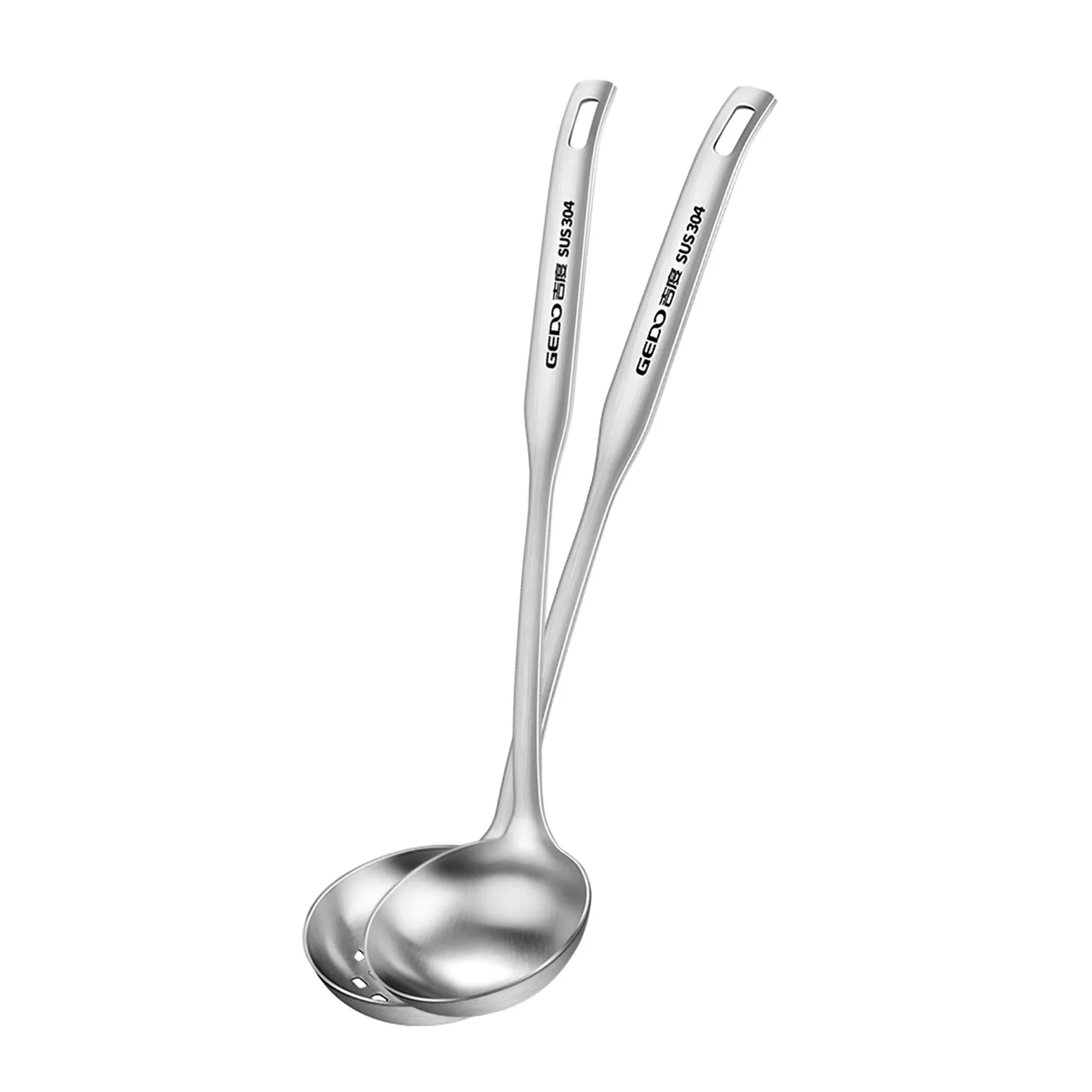 LFGB Certified Pure 304 Stainless Steel Hotpot Paterner Well Polished 305mm Length Handle Soup Ladle and Colander for Banquet