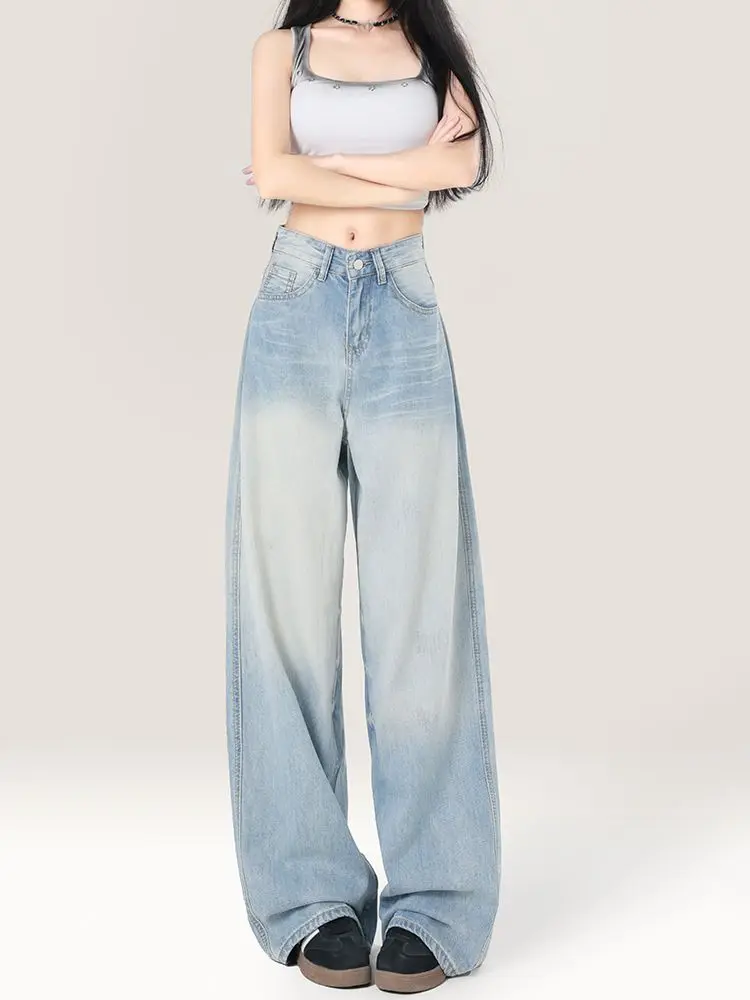 American Style Wide-leg Jeans For Women Trendy Loose-fit Slimming Pants Versatile Straight-leg Pants Loose Drape Cover pants