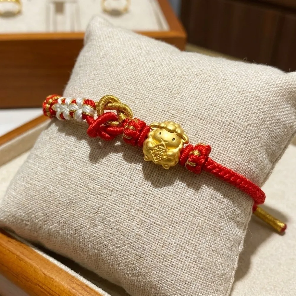 Alloy Zodiac Goat Bracelet Adjustable Size Braided Red String Hand Chain Gold Plated Lightweight Chinese Knot Bracelet Women