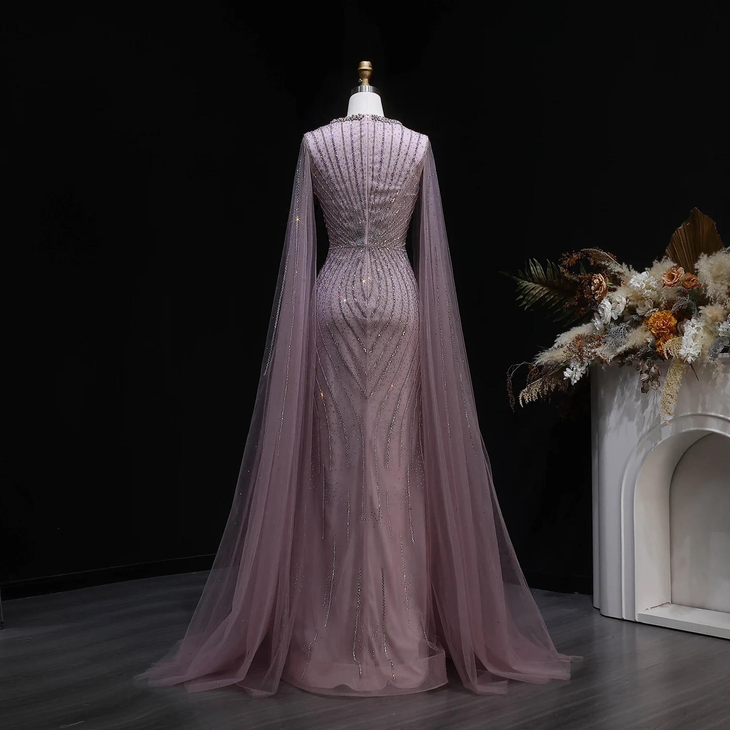 Sharon Said Elegante Abendkleider mit Cape-Ärmeln, Perlenbesetzte Meerjungfrauenkleider, Arabische Luxus-Formelle Ballkleider für Damen SS130 Maßanfertigung – Detail 22