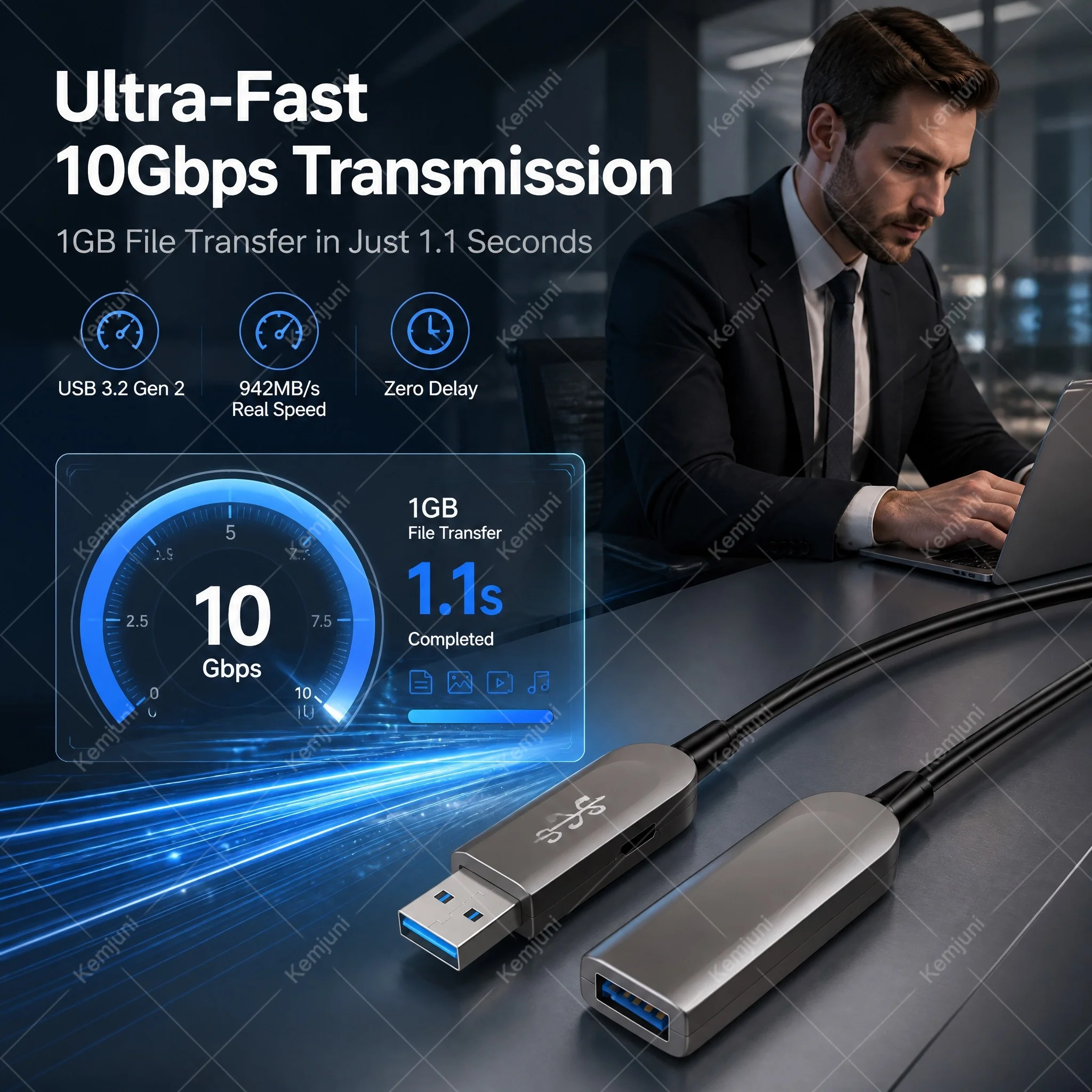 USB 3.2 Fiber Extension Cable 10GBPS Gen2 Male To Female Extension Cable 5M/10M/15M/20M/30M/40M/50M USB Data Cable