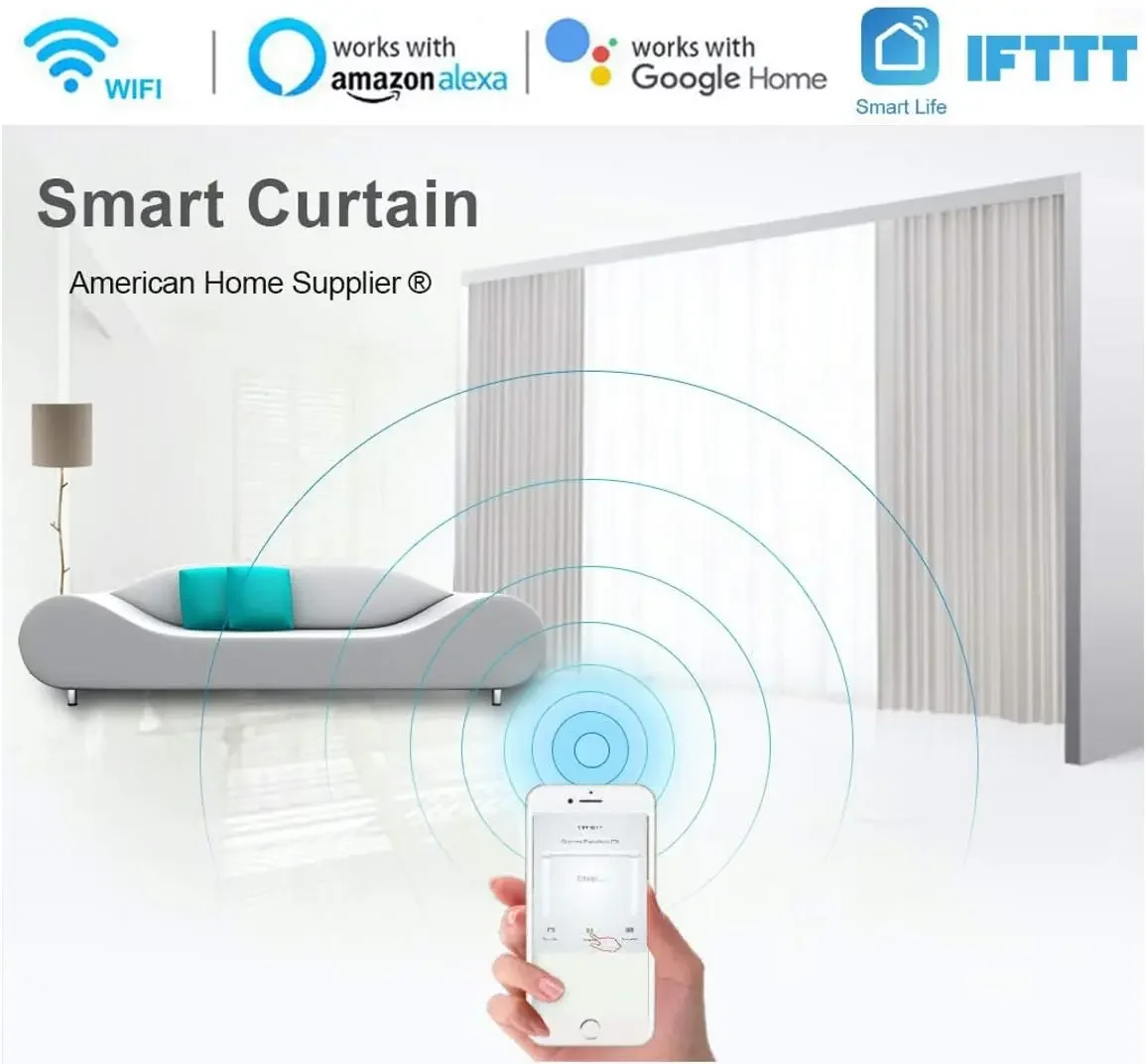 Smart Curtain Rod, Automatic Curtain, Compatible with Alexa, Google Home, Smart Life App, Customizable Length