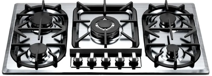 Cuisinière à gaz en acier inoxydable, 5 réchauds, équipement domestique, en stock, nouveau