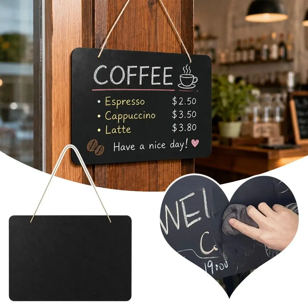 Portable Wooden Hanging Chalkboard Sign Double Sided Using with Rope Wall Blackboard Reusable Writing Message Board Cafe Shop