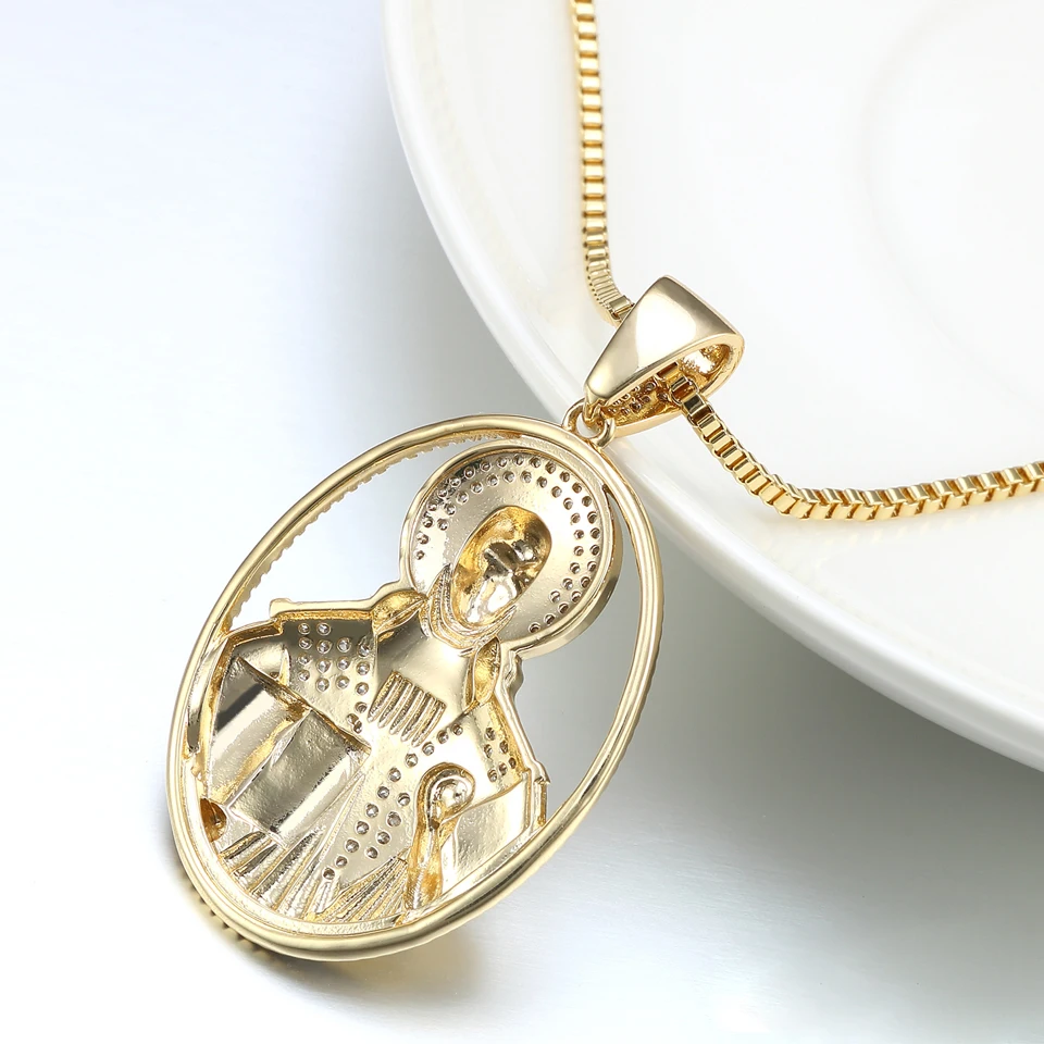 VANAXIN Iced Out Jesus Necklace for Men Women 14k Gold Color Cubic Zirconia Hip Hop Rock Party Jewelry Round Pendant