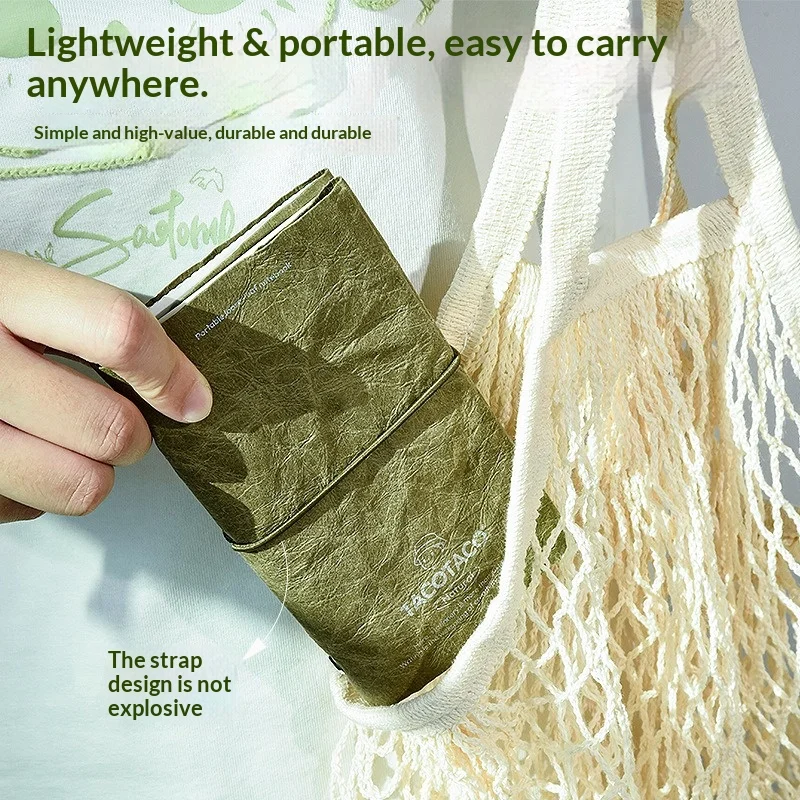 TACOTACO Washable/PU Cover Notebook A7 Slim 6 Ring Binder Blank Thick Paper Refillable Flexible Cover Travel Journal Pocket Book