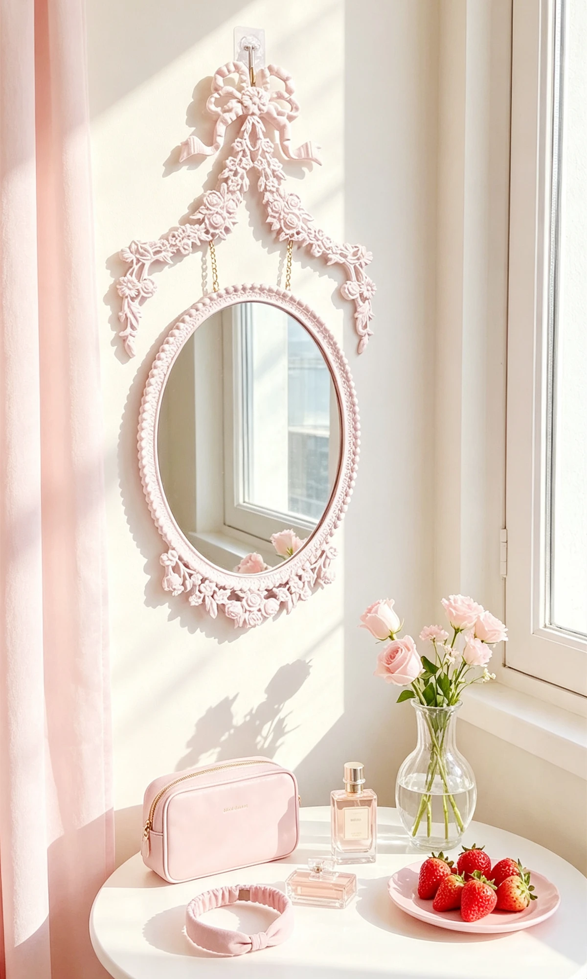 Decorative Stand Mirror Pink Vintage Wall Design Frame Bath Mirror Hallway Retro Bedroom Nordic Espejo Pared Room Decor