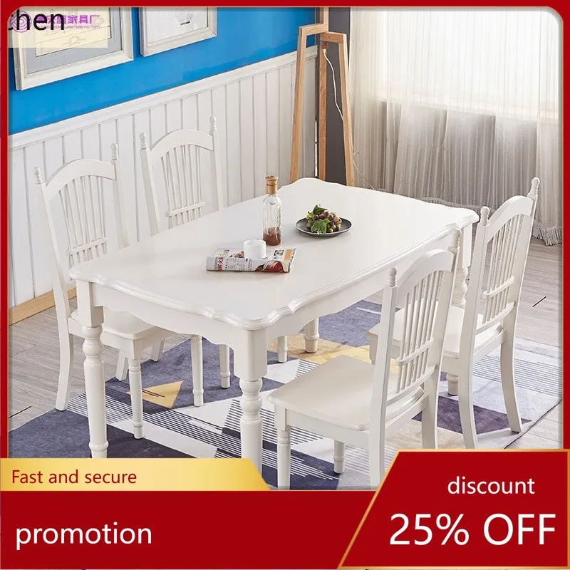 HXL Dining Table Solid Wood Minimalist Dining Table and Chair Combination white Dining Table for Multiple People