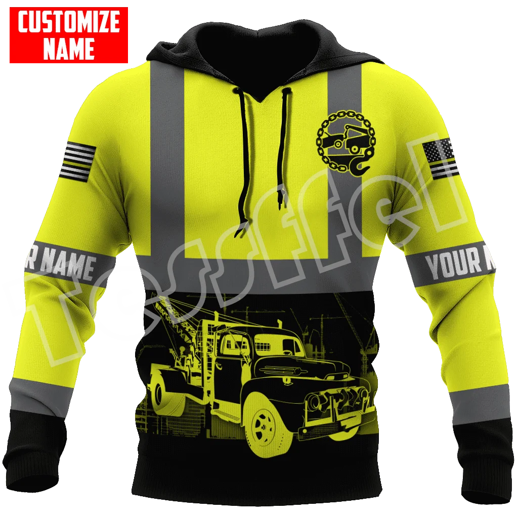 Tessanut Pakaian Olahraga Tato Retro Pekerja Driver Trucker Nama Kustom 3DPrint Pria/Wanita Lengan Panjang Hoodie Lucu Kasual V