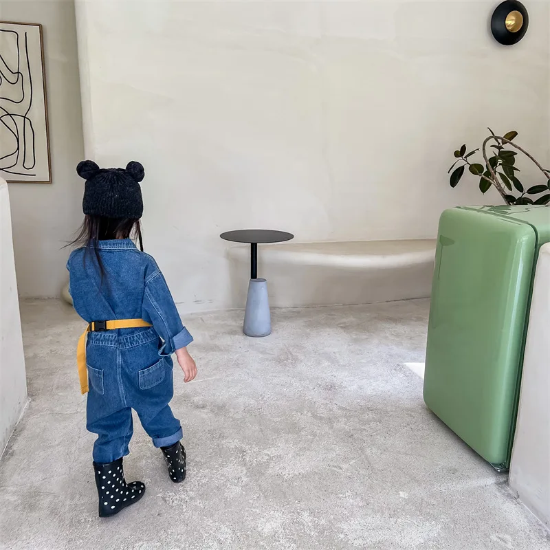 Kid Jumpsuit 2024 Autumn Children Wear Children Korean Style Denim Rompers Autumn Long Sleeve Rompers Baby Boys and Girls