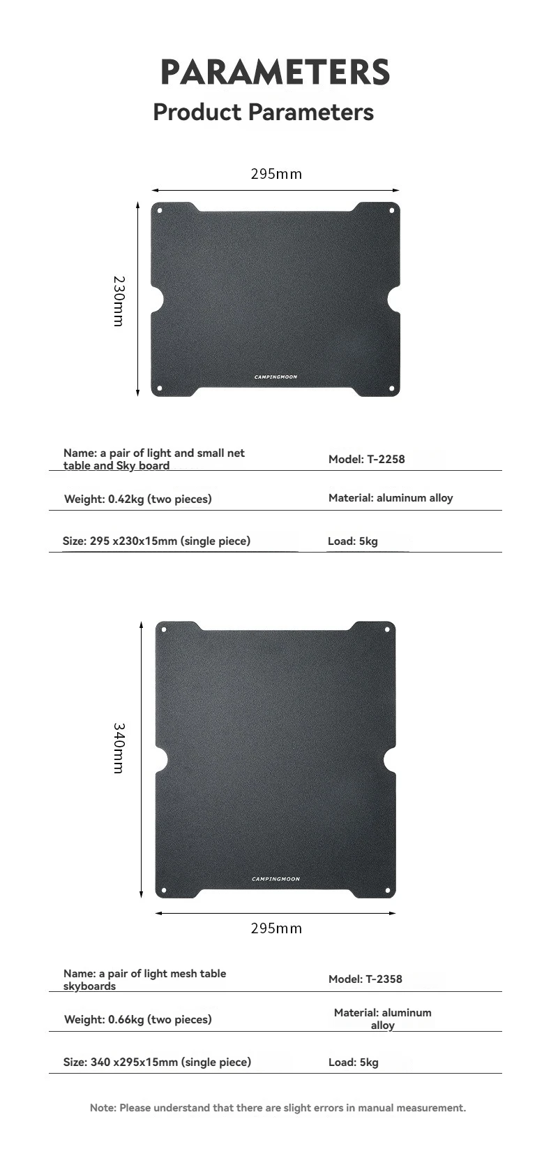 CAMPINGMOON T-2358 Leichter Netz-Tischplattensatz 2-teilig Leichtgewichtige Aluminiumlegierung Tischplatte Camping Klapptisch Zubehör – Detail 9